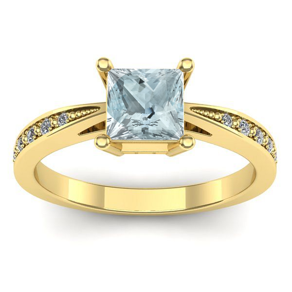 Inel logodna cu aquamarin patrat