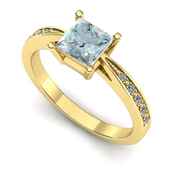 Inel logodna din aur galben cu aquamarin
