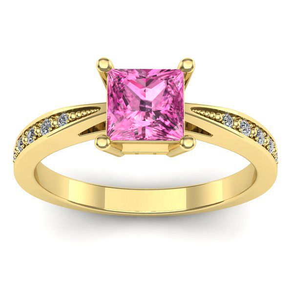 Inel logodna cu safir roz patrat