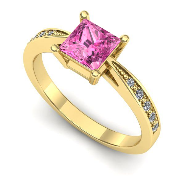 Inel logodna din aur galben cu safir roz