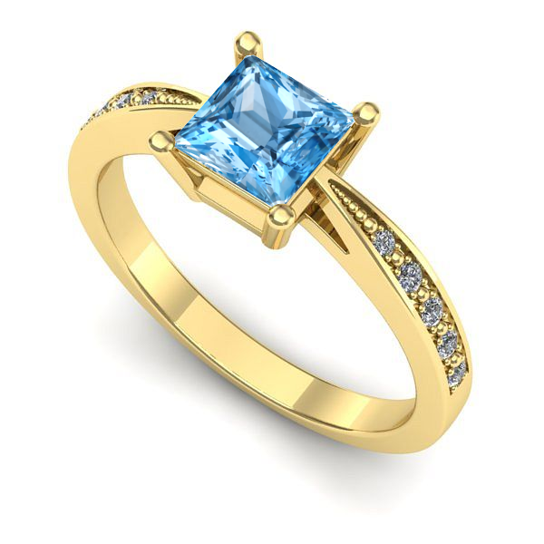 Inel logodna din aur galben cu topaz blue