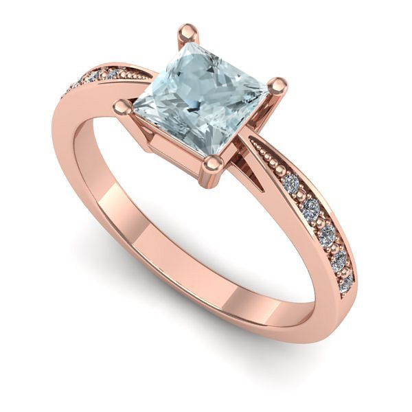 Inel de logodna din aur roz cu aquamarin