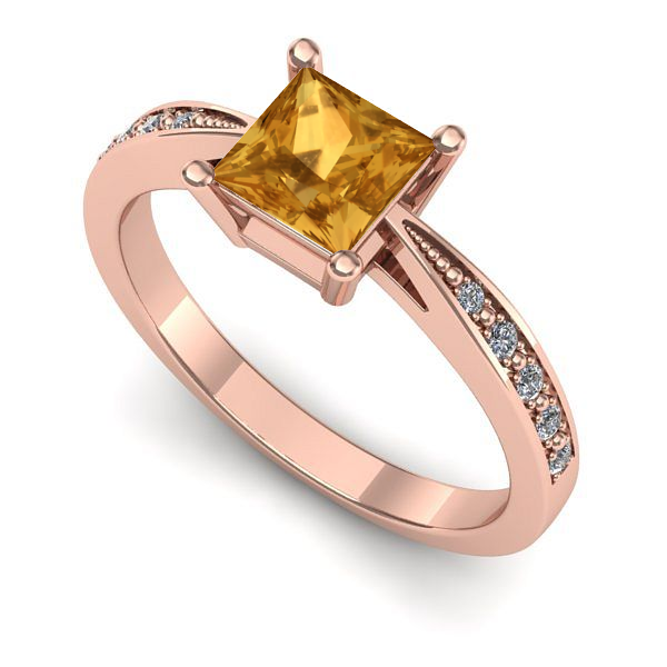 Inel logodna din aur roz cu citrin