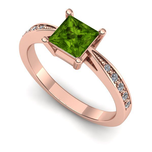 Inel de logodna din aur roz cu peridot