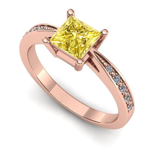 Inel de logodna din aur roz cu safir galben