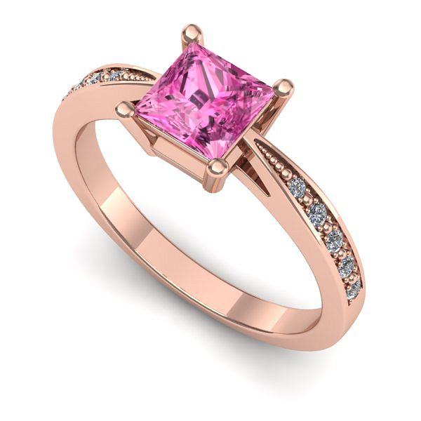 Inel de logodna din aur roz cu safir roz