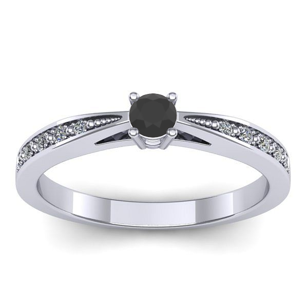 Inel cu diamant negru rotund