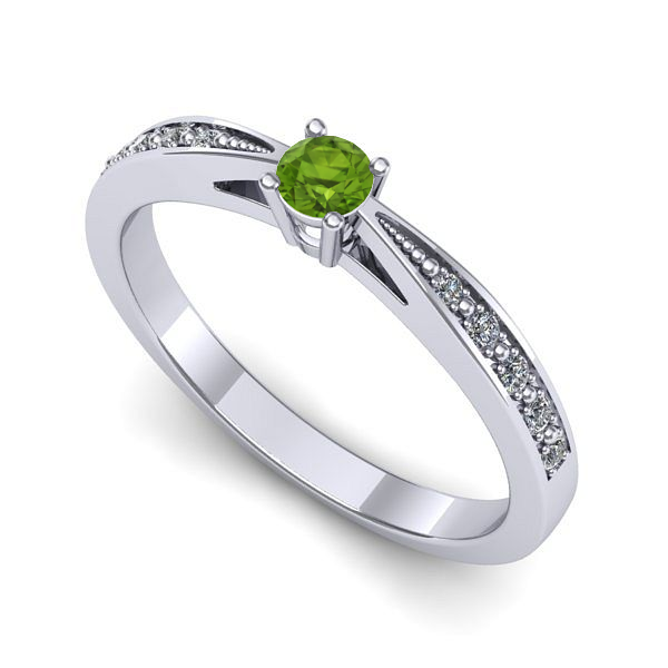 Inel logodna din aur alb cu peridot