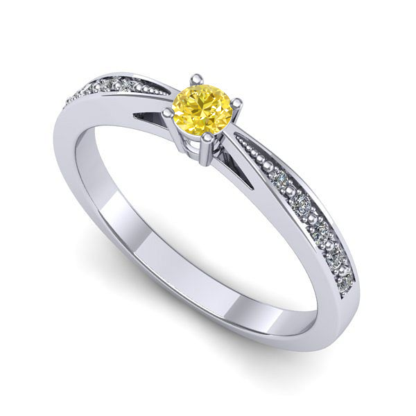 Inel logodna din aur alb cu safir galben