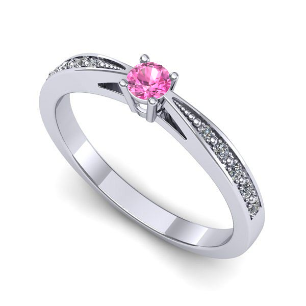 Inel de logodna din aur alb cu safir roz