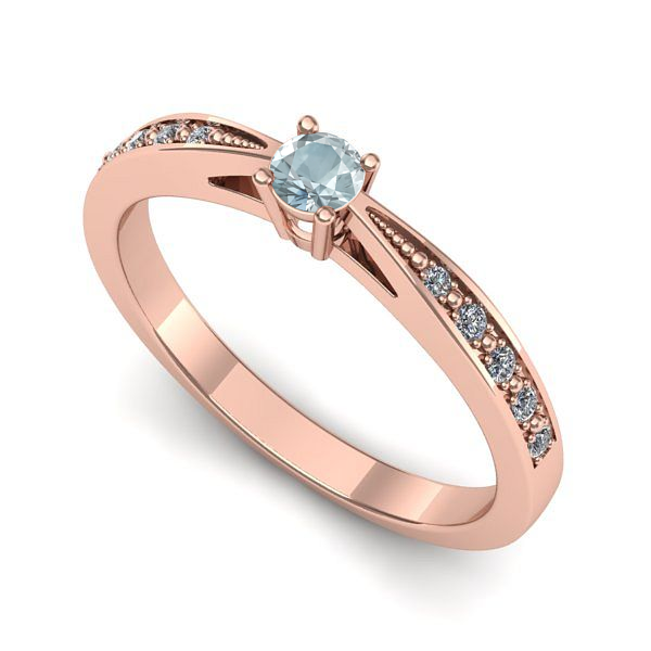 Inel logodna din aur roz cu aquamarin