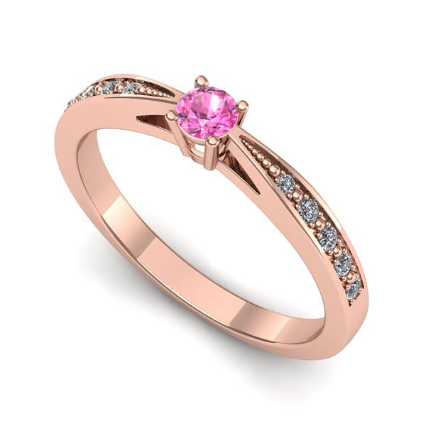 Inel de logodna din aur roz cu safir roz