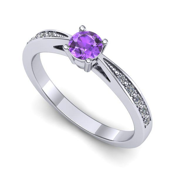 Inel logodna din aur alb cu ametist