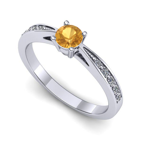 Inel logodna din aur alb cu citrin
