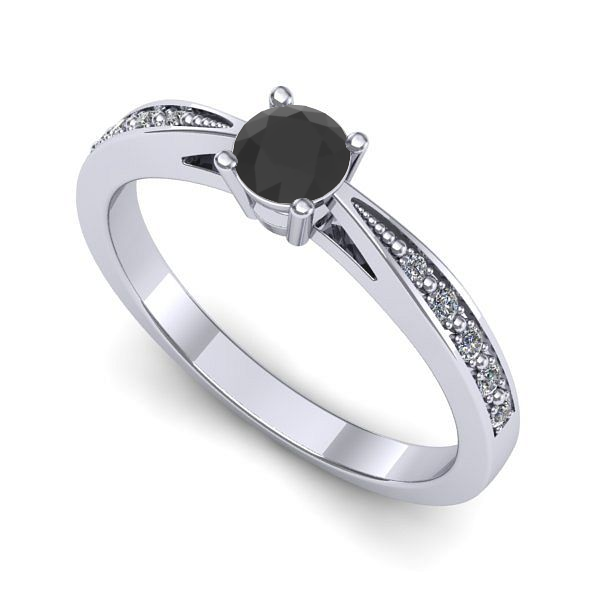 Inel de logodna din aur alb cu diamant negru