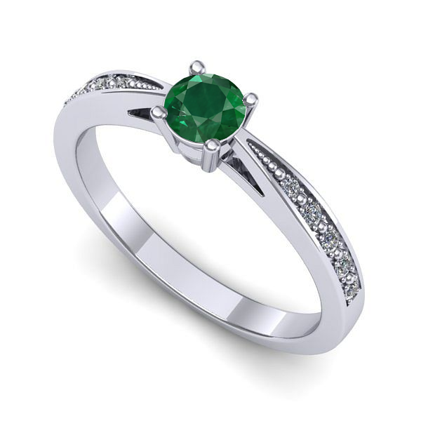 Inel logodna din aur alb cu smarald