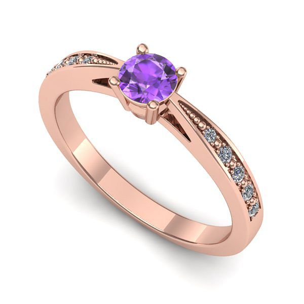 Inel logodna din aur roz cu ametist