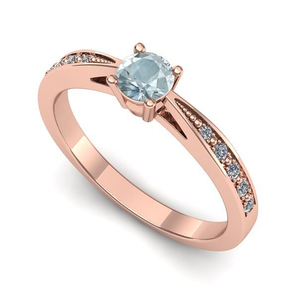 Inel logodna din aur roz cu aquamarin