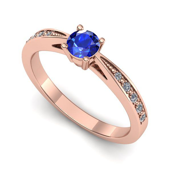 Inel de logodna din aur roz cu safir