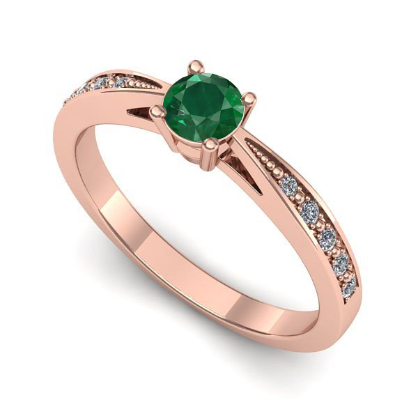 Inel din aur roz cu smarald