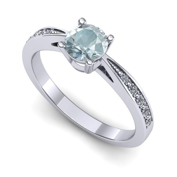 Inel logodna din aur alb cu aquamarin