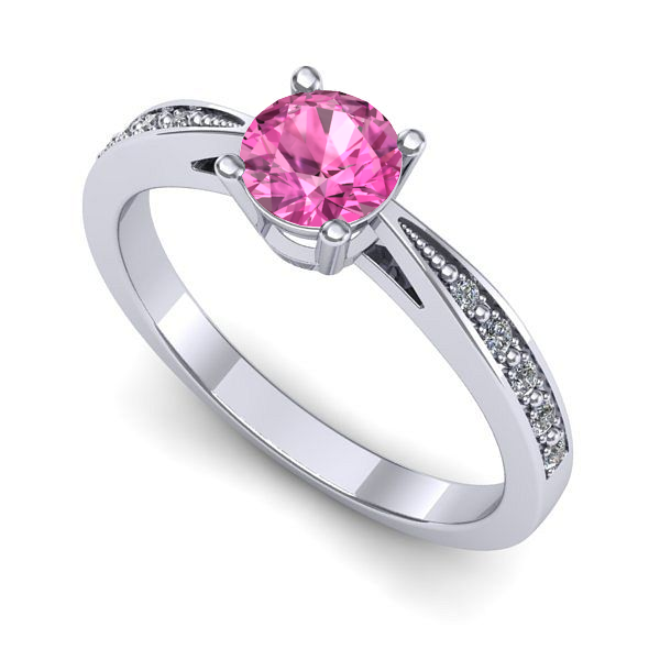 Inel de logodna din aur alb cu safir roz