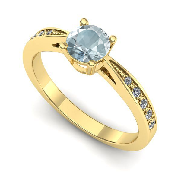 Inel de logodna din aur galben cu aquamarin