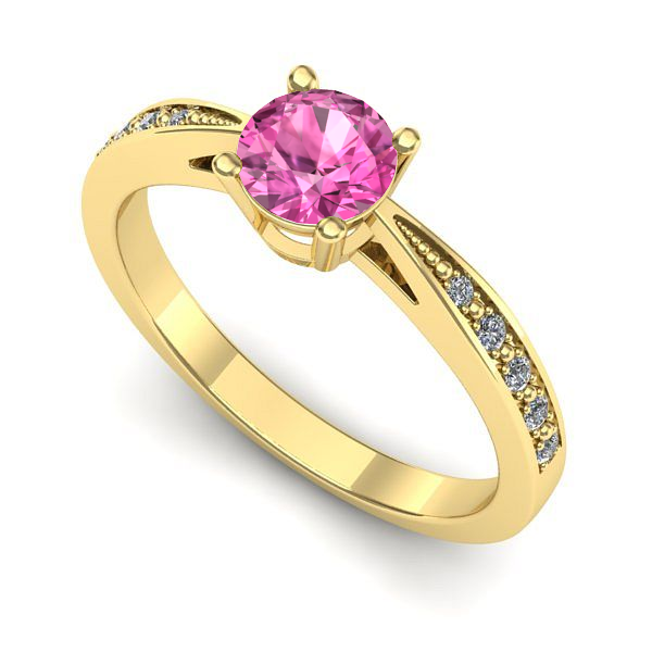 Inel logodna din aur galben cu safir roz