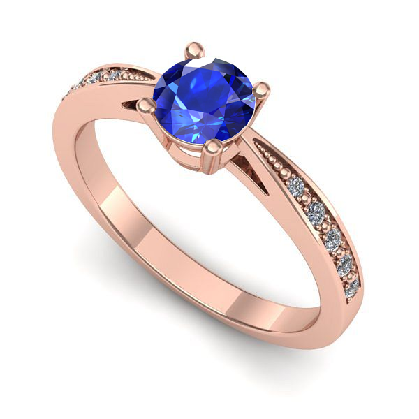 Inel de logodna din aur roz cu safir
