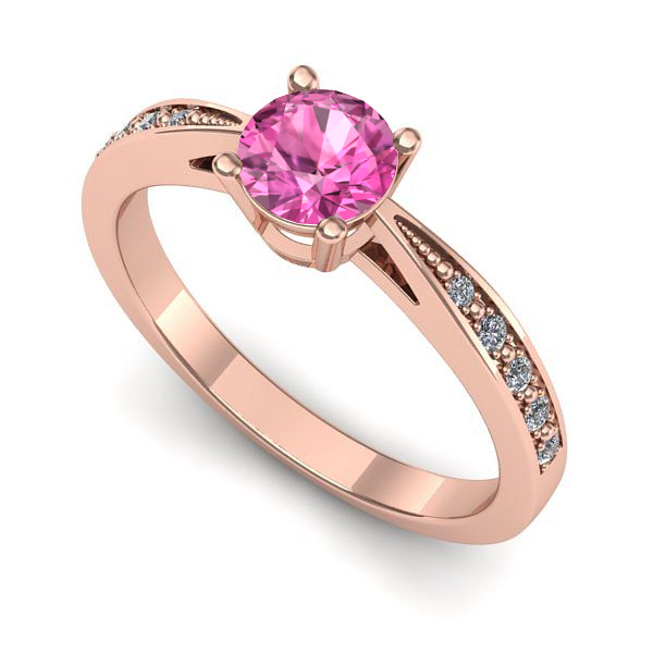 Inel de logodna din aur roz cu safir roz