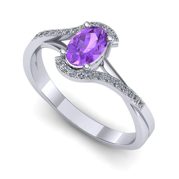 Inel logodna din aur alb cu ametist