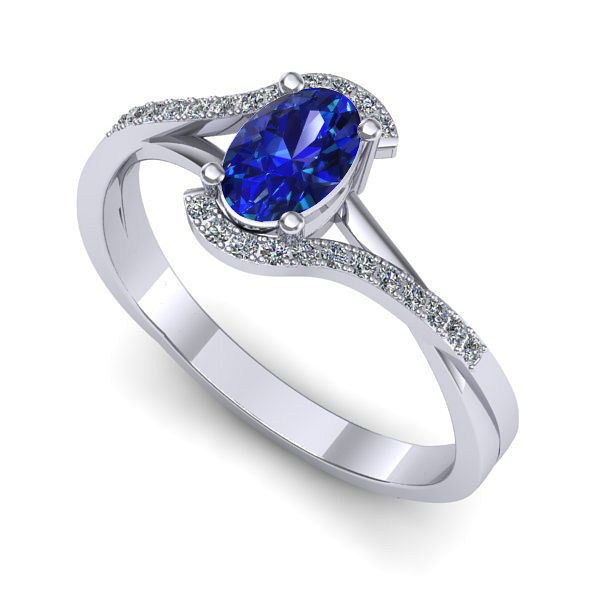 Inel logodna din aur alb cu safir