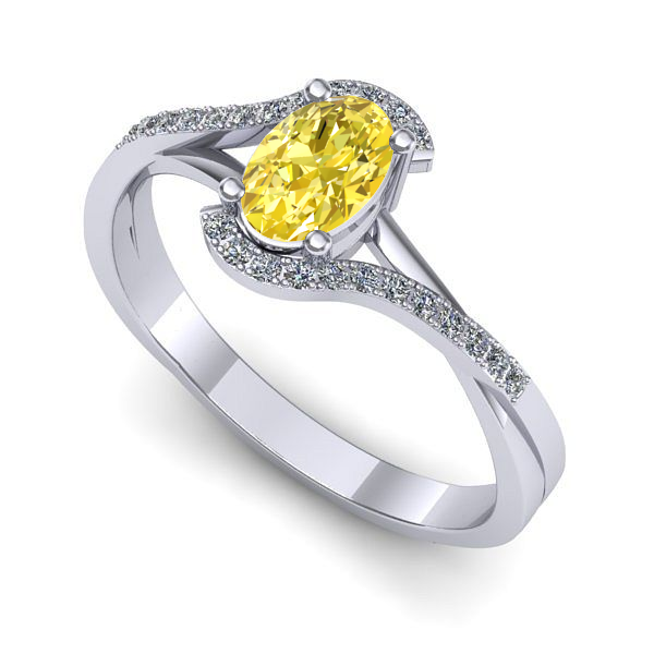 Inel logodna din aur alb cu safir galben