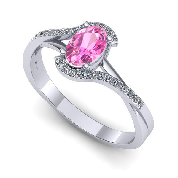 Inel logodna din aur alb cu safir roz