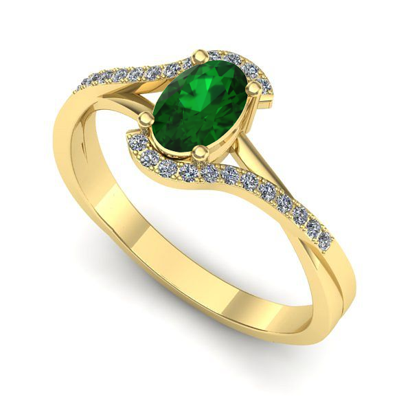 Inel de logodna din aur galben cu smarald