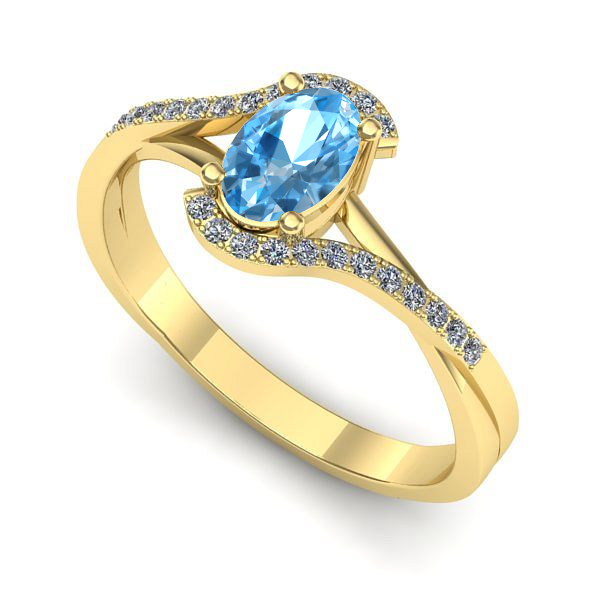 Inel logodna din aur galben cu topaz blue