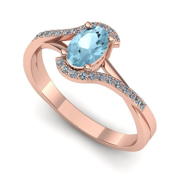 Inel logodna din aur roz cu aquamarin