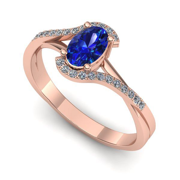 Inel de logodna din aur roz cu safir