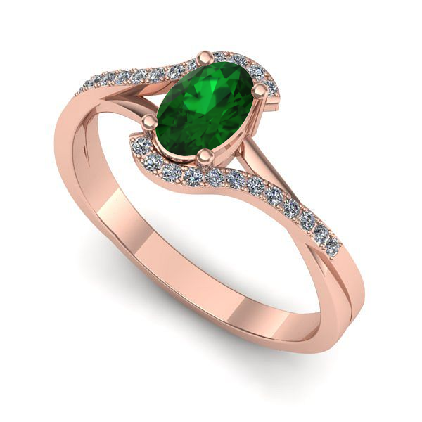 Inel de logodna din aur roz cu smarald