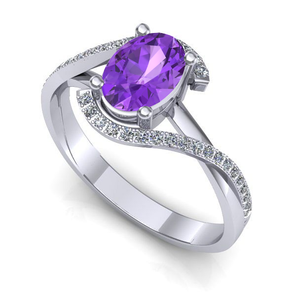 Inel logodna din aur alb cu ametist