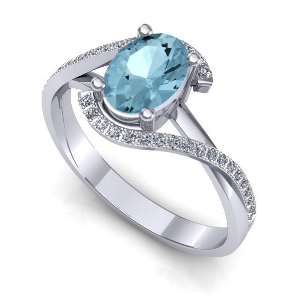 Inel de logodna din aur alb cu aquamarin