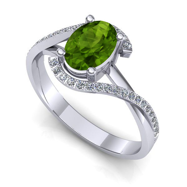 Inel de logodna din aur alb cu peridot