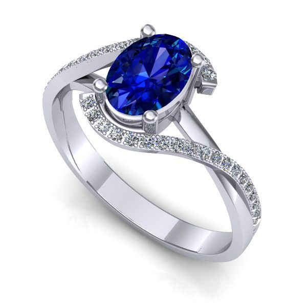 Inel logodna din aur alb cu safir