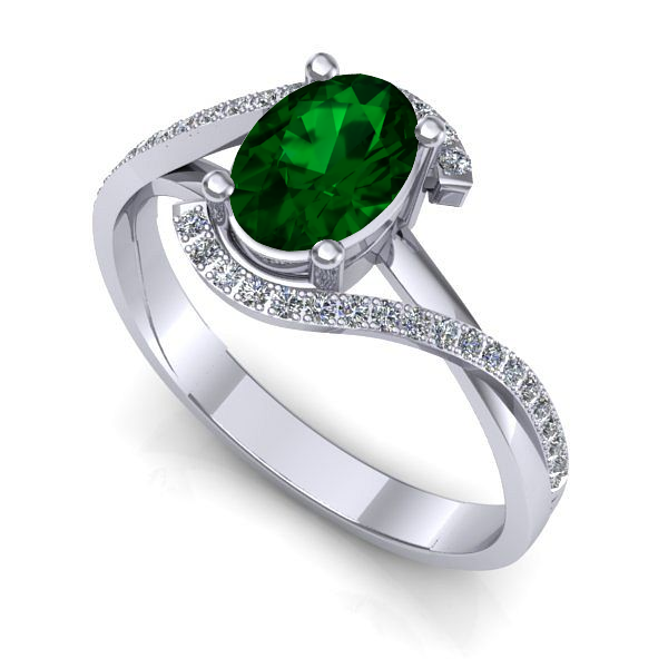 Inel logodna din aur alb cu smarald