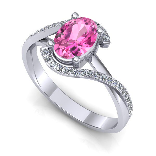 Inel din aur alb cu safir roz