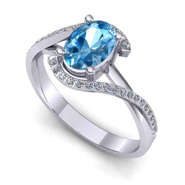 Inel din aur alb cu topaz blue