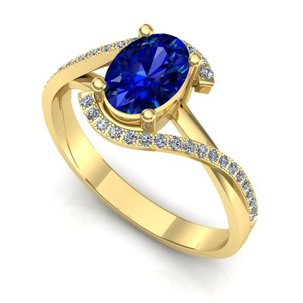 Inel logodna din aur galben cu safir