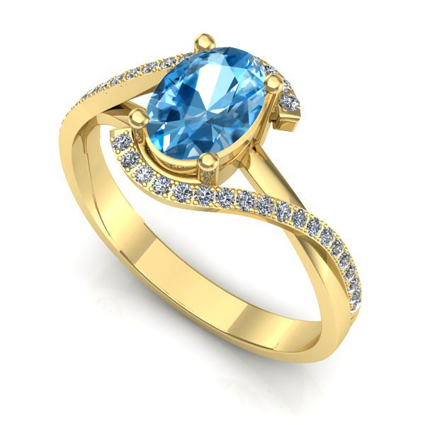 Inel logodna din aur galben cu topaz blue