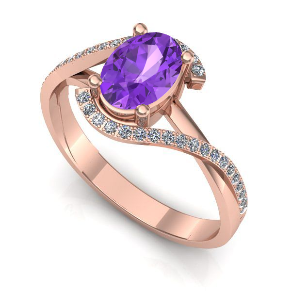 Inel logodna din aur roz cu ametist