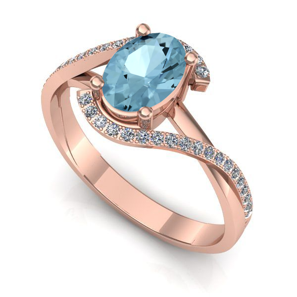 Inel logodna din aur roz cu aquamarin